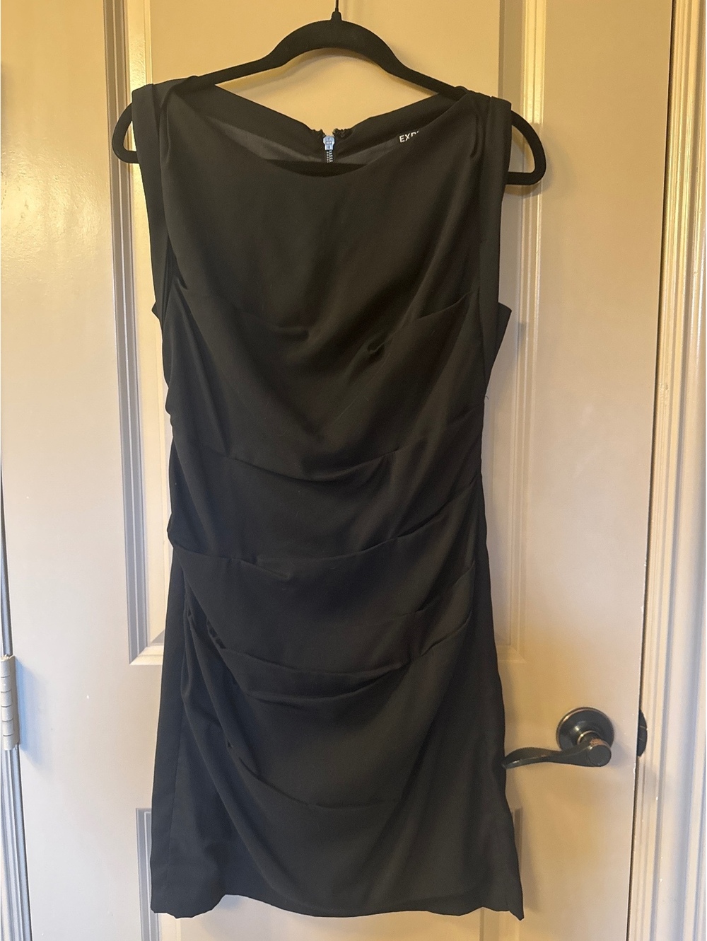 Express Black Sleeveless Ruched Bodycon Dress with Back Zipper